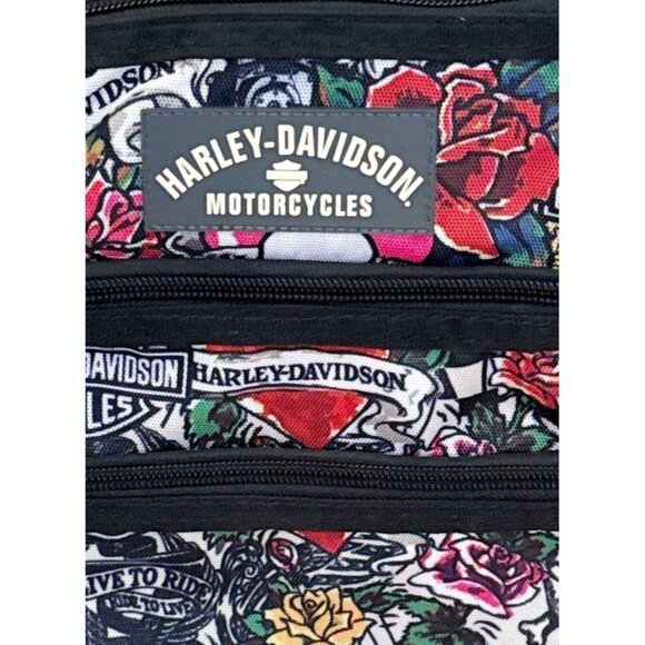HARLEY DAVIDSON X-Body Sling Bag Adjustable Strap Tatoo Design 3 Zips - Picture 4 of 8